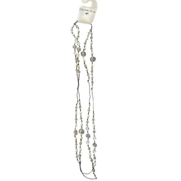 Charlotte Russe Long White Clear Beaded Necklace NWT - Picture 1 of 3